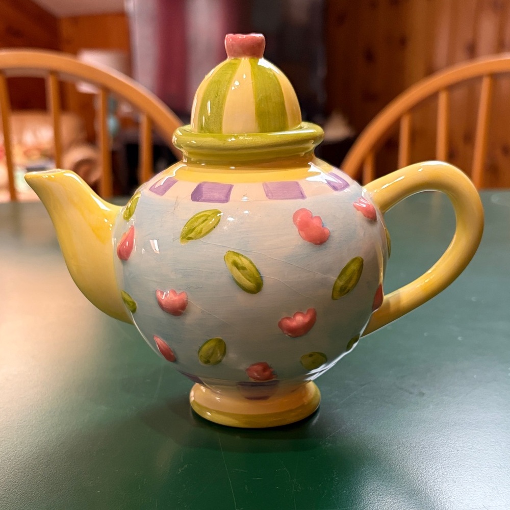 Oneida Small Colorful Ceramic Teapot with Floral Design